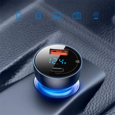 Baseus Particular Digital Display Car - Snabbladdare Bil QC4+ / PPS 65W - 2xUSB Typ A/C, Med Display - Grå