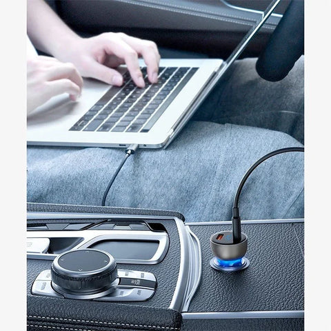 Baseus Particular Digital Display Car - Snabbladdare Bil QC4+ / PPS 65W - 2xUSB Typ A/C, Med Display - Grå