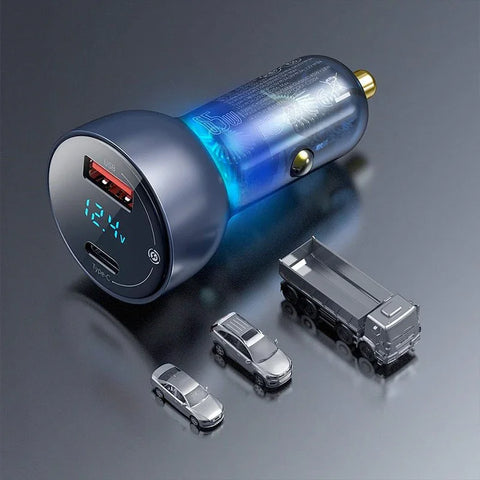 Baseus Particular Digital Display Car - Snabbladdare Bil QC4+ / PPS 65W - 2xUSB Typ A/C, Med Display - Grå