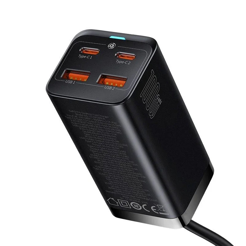 Baseus GaN3 Pro Desktop Fast Charger - Väggladdare - Snabbladdare QC4+ / PD 100W - 100-240V till USB - 4xUSB Typ A/C - Action King