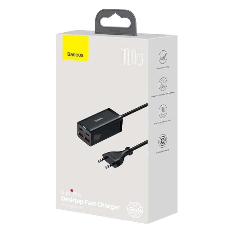 Baseus GaN3 Pro Desktop Fast Charger - Väggladdare - Snabbladdare QC4+ / PD 100W - 100-240V till USB - 4xUSB Typ A/C - Action King