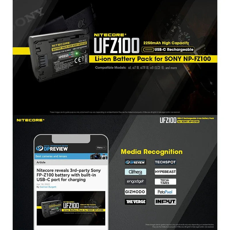 Nitecore UFZ100 – USB-C Laddbart Batteri till Sony NP-FZ100 - Action King