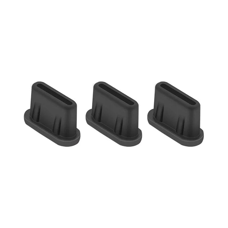 Skydd / Plugg för USB-C kontakt - Silikon - 3-Pack - Svart - Action King