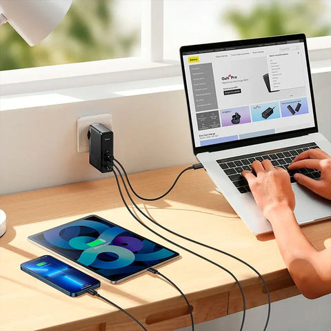 Baseus GaN5 Pro 140W Wall Charger - Väggladdare - Snabbladdare PD/QC/PPS - 110-240V till USB - 3xUSB Typ A/C - Svart