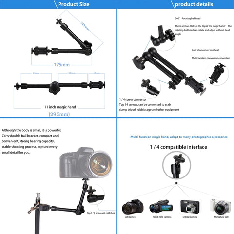 Magic Arm Dubbel 360° Kulled + Klämma - 11" - Aluminium - Kit