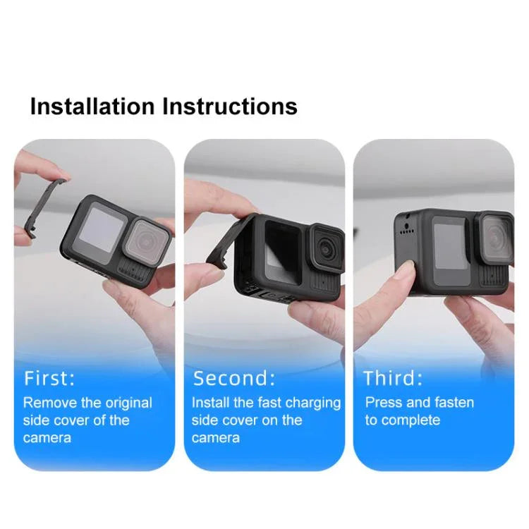 PULUZ ABS Plastic Battery Side Interface Cover with Silicone Plug for GoPro HERO13 Black /12 Black /11 Black /10 Black /9 Black - Action King