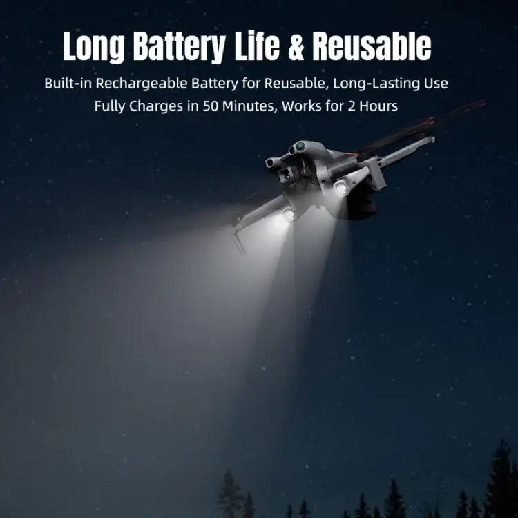 STARTRC Nattlampa för DJI Mini 5 Pro, monterad på drönare i mörk flygning.