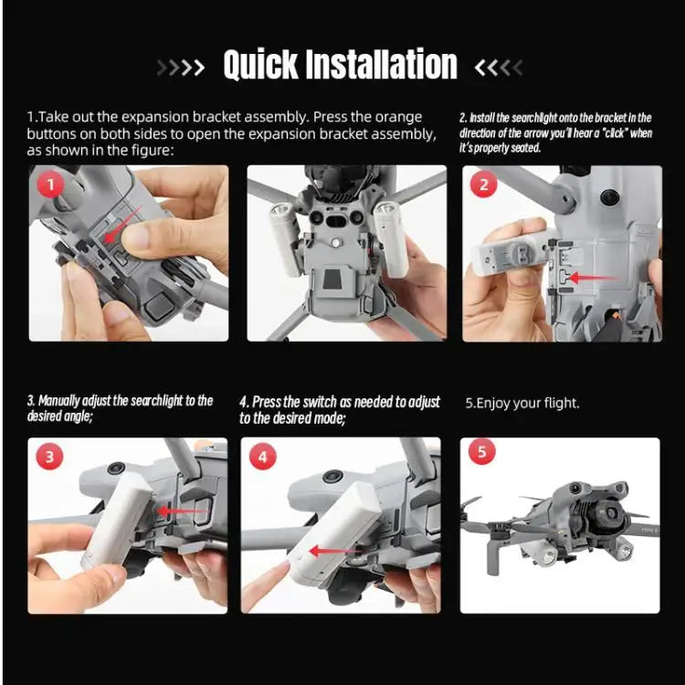 STARTRC Nattlampa för DJI Mini 5 Pro, monterad för fotografering i mörker.