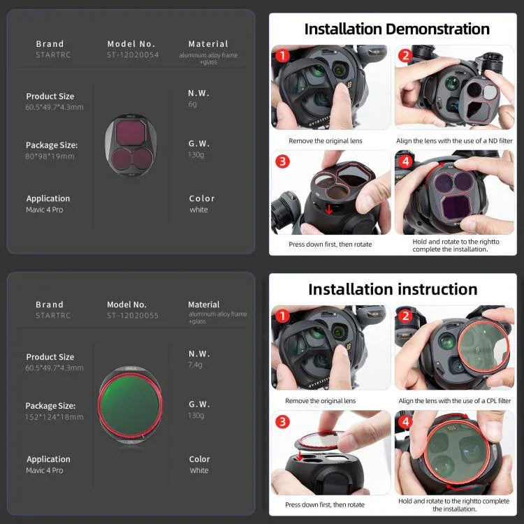 For DJI Mavic 4 Pro STARTRC 4 in 1 CPL ND8 ND32 ND64 Lens Filter Kit - Action King