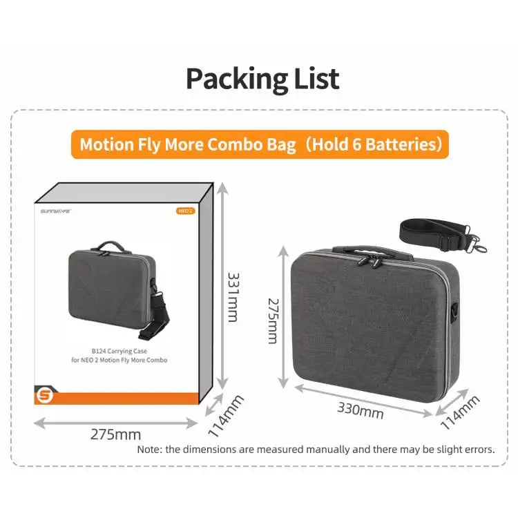 Sunnylife svart bärväska för DJI Neo 2 drönare och tillbehör, skyddar drönaren vid transport.