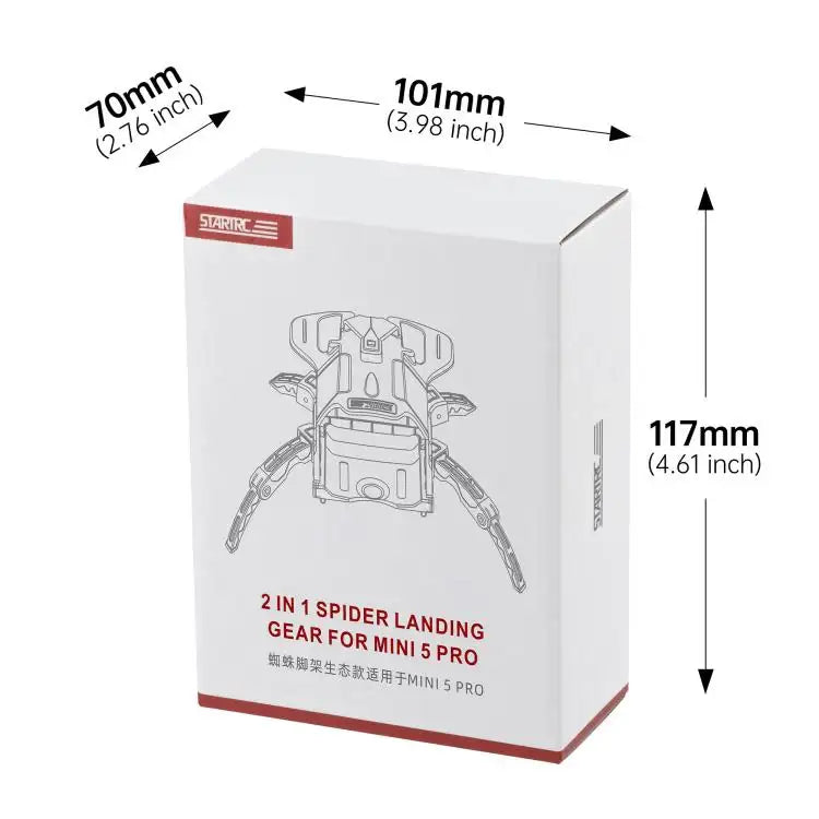 Förhöjt landställ för DJI Mini 5 Pro drönare, skyddar kamera och sensorer vid start/landning.