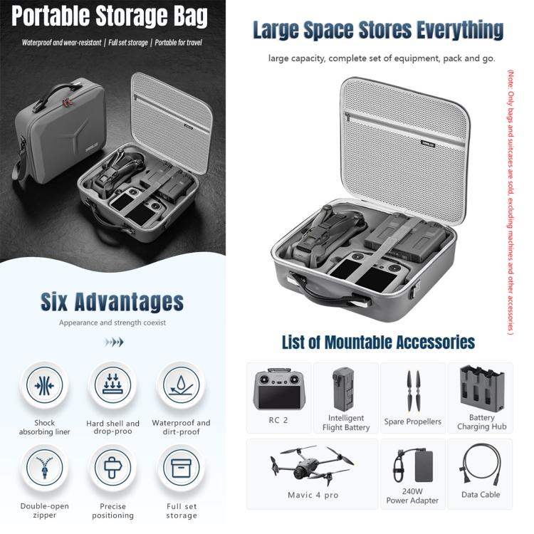 For DJI Mavic 4 Pro / RC Pro 2 STARTRC Shoulder PU Storage Bag Handbag - Action King