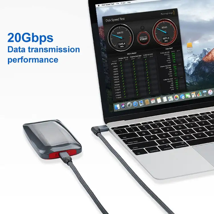 100W USB-C Fullfunktionskabel – 90° Vinklad USB-C till USB-C (E-Mark, 0.5m / 1m / 1.5m)