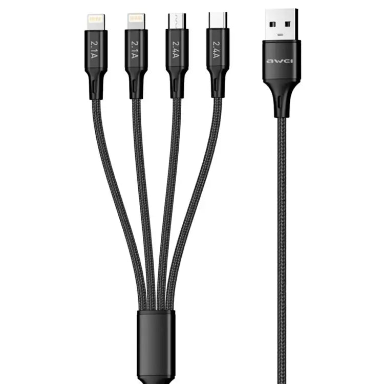 Awei CL-129 – 4-i-1 multiopladerkabel (USB → USB-C / Lightning / Micro-USB) – 1,5 m