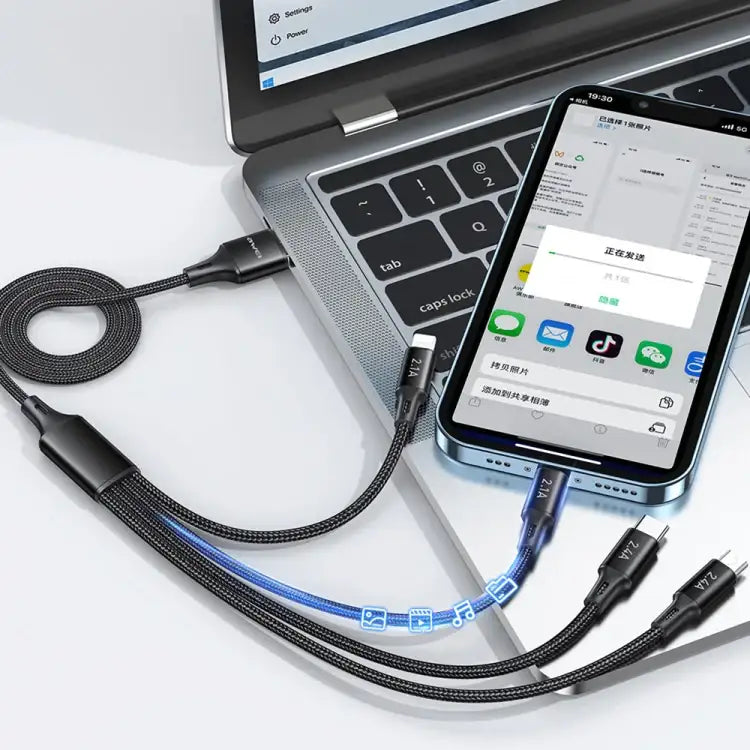 Awei CL-129 – 4-i-1 multiopladerkabel (USB → USB-C / Lightning / Micro-USB) – 1,5 m