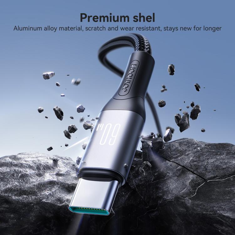 JOYROOM USB-C Laddkabel för Snabbladdning 60W, flätad, för snabb och säker laddning av mobiler/laptops.