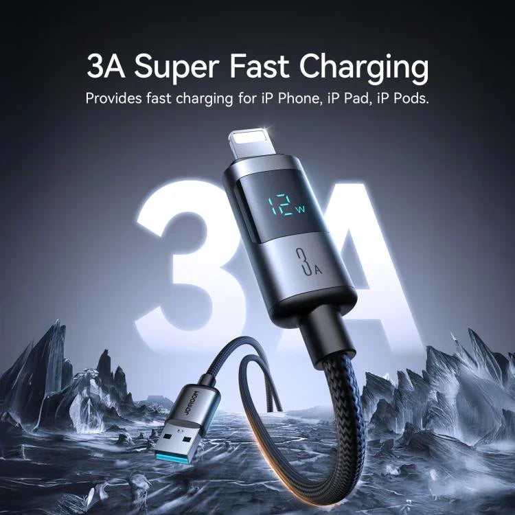 JOYROOM S-A16 Pro Prism Series 3A USB till 8-Pin (Lightning) Snabbladdningskabel med digital display – 1,2m