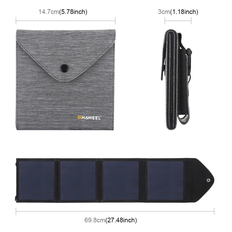 HAWEEL 14W Ultrathin Foldable Solar Panel Charger with 5V / 2.2A USB Port, Support QC3.0 and AFC