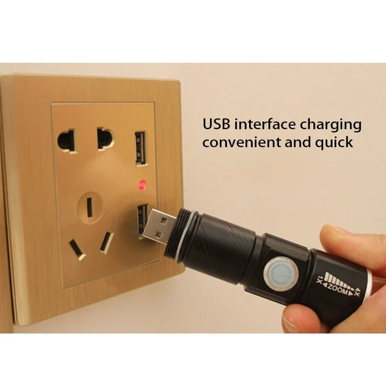 Cree Q5 LED Ficklampa med Zoom – 3 Ljuslägen och 180LM – Kompakt 18650-modell