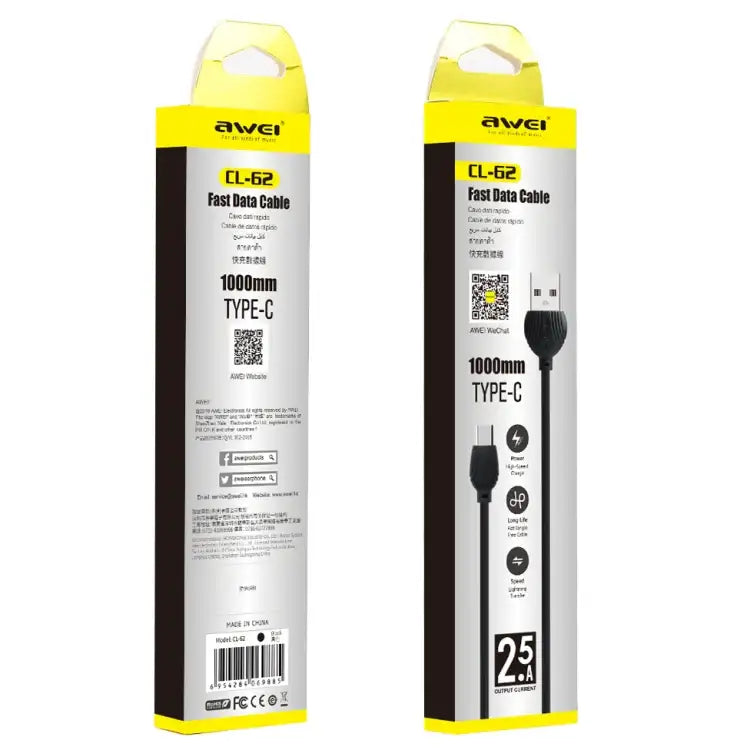 Awei CL-62 – 2-i-1 USB-C oplader - Datakabel (1 m, 2.5A)