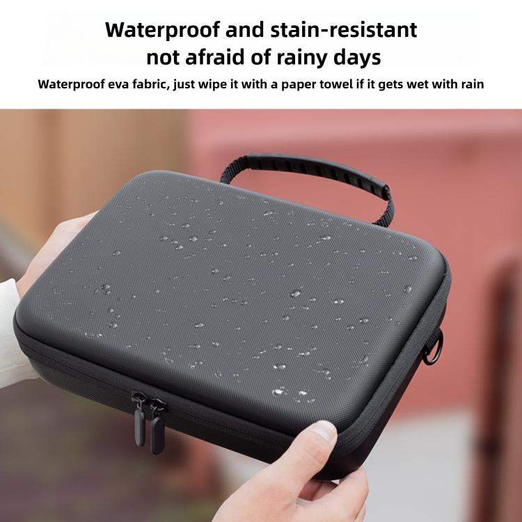 Svart, robust Mångsidig Förvaringsväska för actionkamera, skyddar utrustningen under transport.