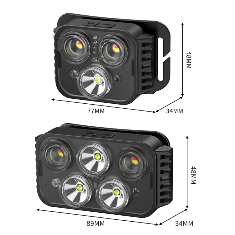 USB-laddningsbar vattentät pannlampa för löpning, fiske och camping