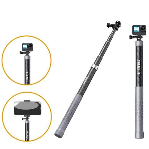 TELESIN 1.2m Carbon Fiber Monopod Selfie Stick With 1/4 Screw For Action Cameras - Action King