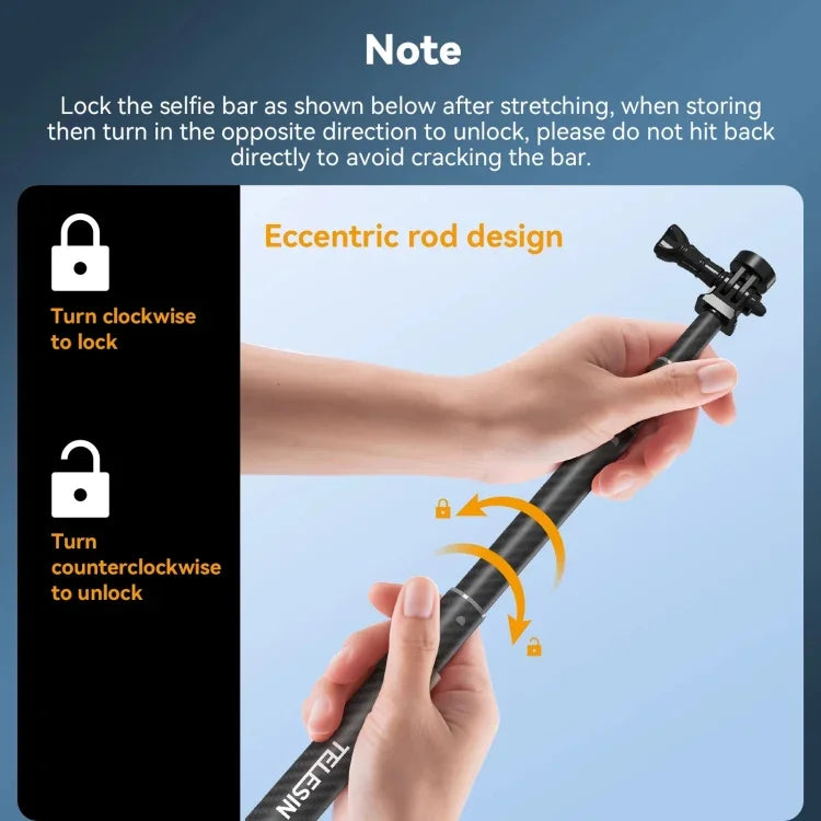 TELESIN 1.2m Carbon Fiber Monopod Selfie Stick With 1/4 Screw For Action Cameras - Action King