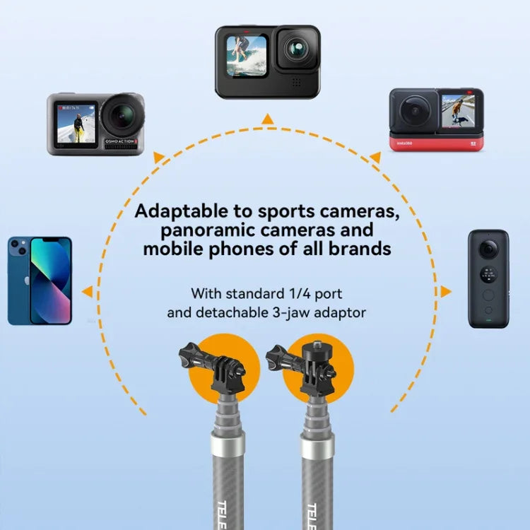 TELESIN 1.2m Carbon Fiber Monopod Selfie Stick With 1/4 Screw For Action Cameras - Action King