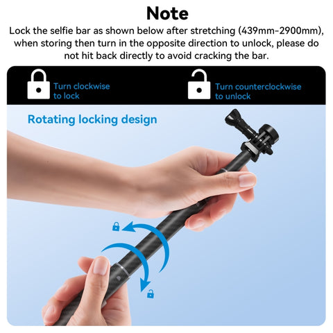 TELESIN 3M Carbon Fiber Selfie Stick Monopod With 1/4 Screw For Action Camera - Action King