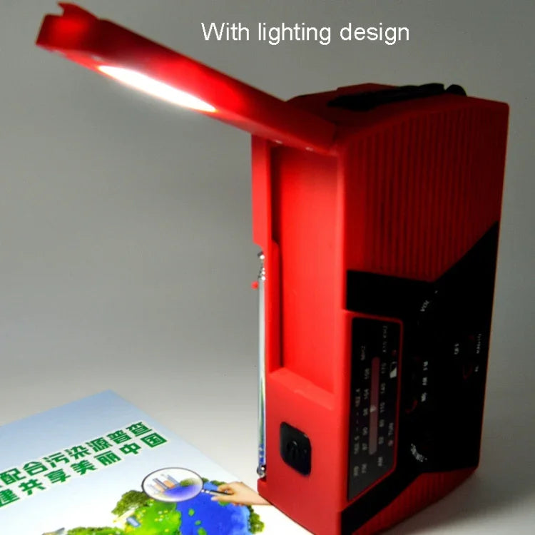 Nödradio med handvev, solcell och USB-laddning – 2000 mAh, LED-ficklampa