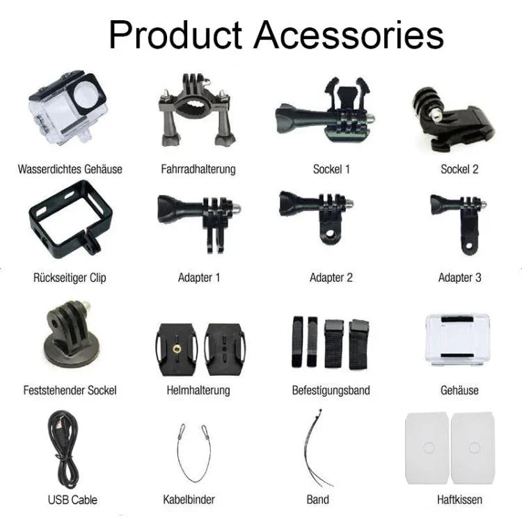 4K Actionkamera med WiFi, 2.4G-fjärr & dubbla skärmar