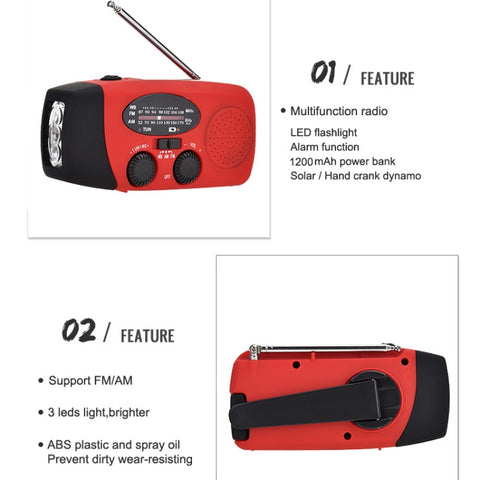 HanRongDa HRD-902 – Nödradio med solcell, handvev, powerbank & LED-ficklampa