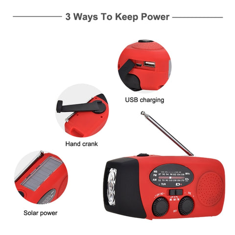 HanRongDa HRD-902 – Nödradio med solcell, handvev, powerbank & LED-ficklampa