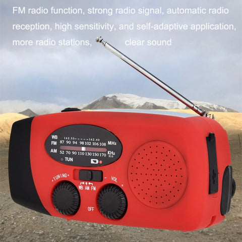 HanRongDa HRD-902 – Nödradio med solcell, handvev, powerbank & LED-ficklampa
