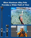 Telesin Selfiepinne Vattentät - 250-850mm med Fjärr till GoPro Hero13/12/11/Mini/10/9/8 Black / Max - Action King