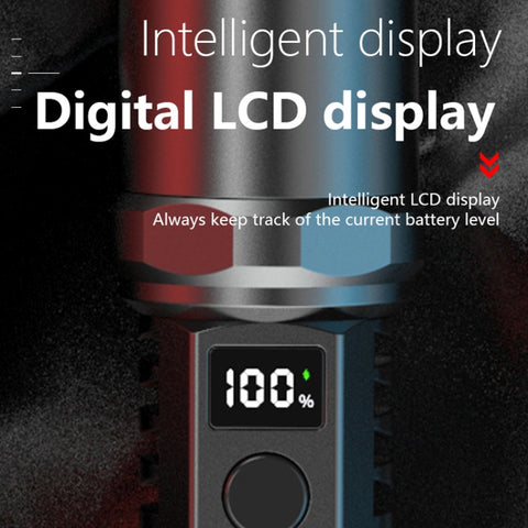 Uppladdningsbar LED ficklampa med zoom och LCD-display – 3000 mAh