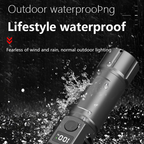 Uppladdningsbar LED ficklampa med zoom och LCD-display – 3000 mAh