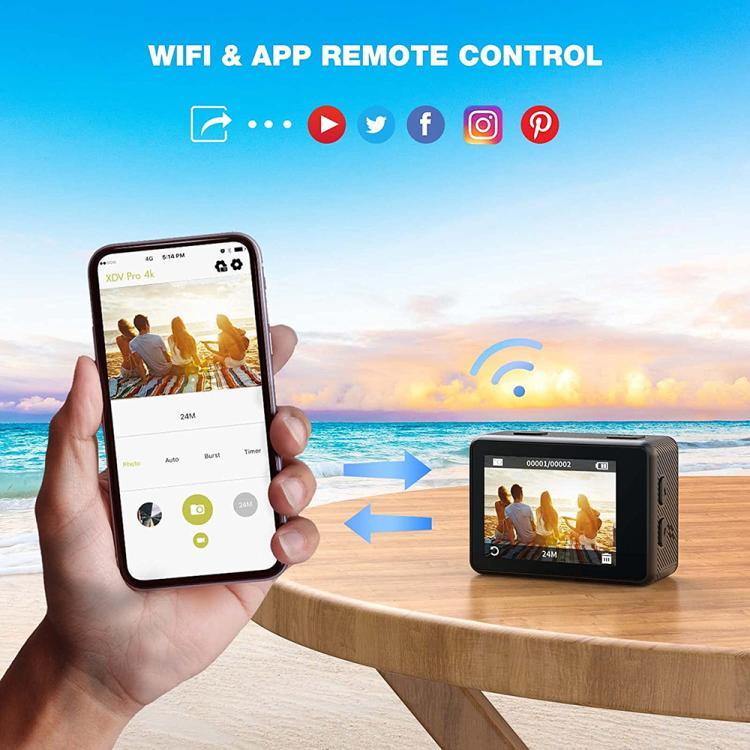 4K/60fps Actionkamera – WiFi, EIS Anti-Shake, Pekskärm & Dubbla färgskärmar