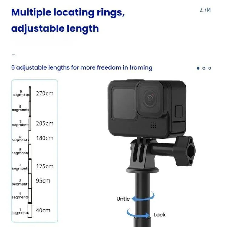 TELESIN Gen 2 2.7m Carbon Fiber Selfie Stick Sports Camera Extension Rod For GoPro HERO13 Black / Insta360 - Action King