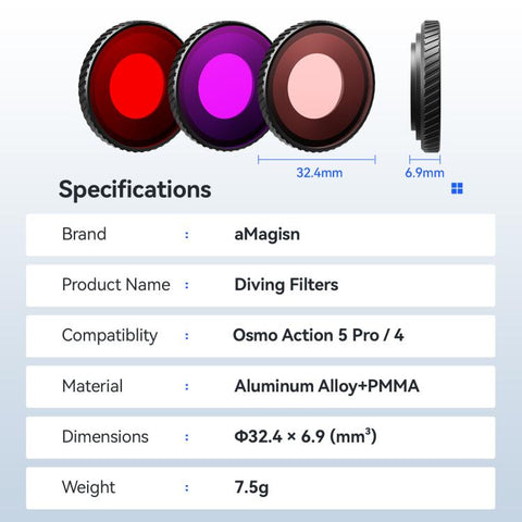 aMagisn Dykfilter med Anti-Fog för DJI Osmo Action 5 Pro / Action 4