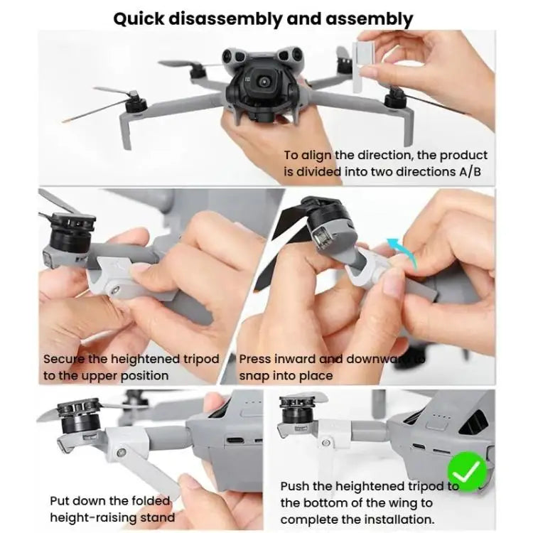 Fällbart landningsställ i kolfiber för DJI Mini 5 Pro, ger extra markfrigång och skydd för drönaren.