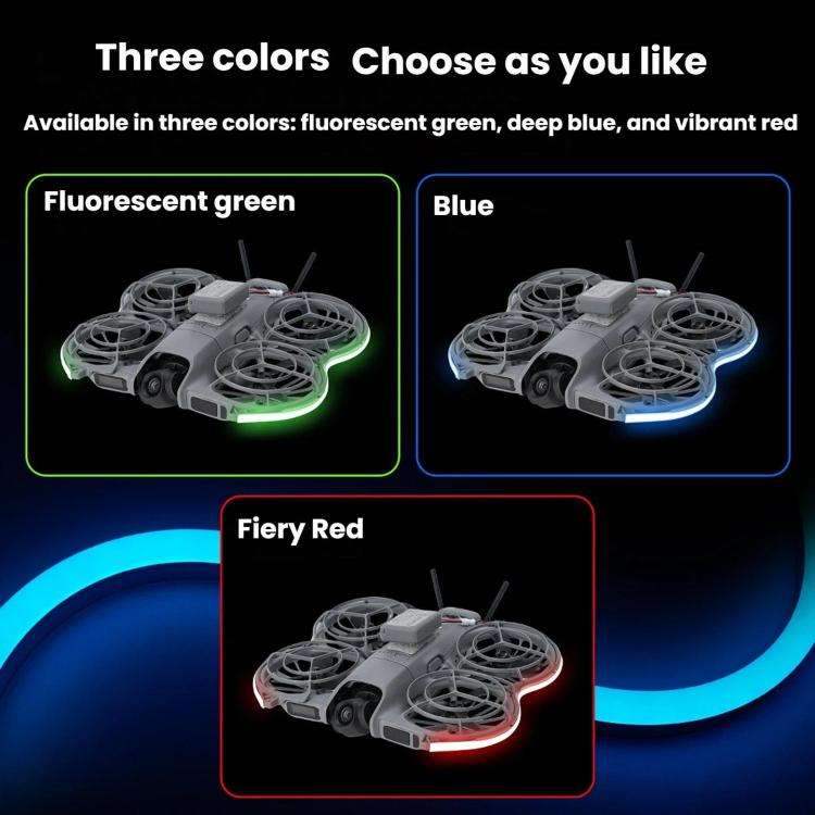 Neonblå DJI Neo 2 LED-list för förbättrad sikt och stil. Lätt att installera, högkvalitativ, hållbar belysning.