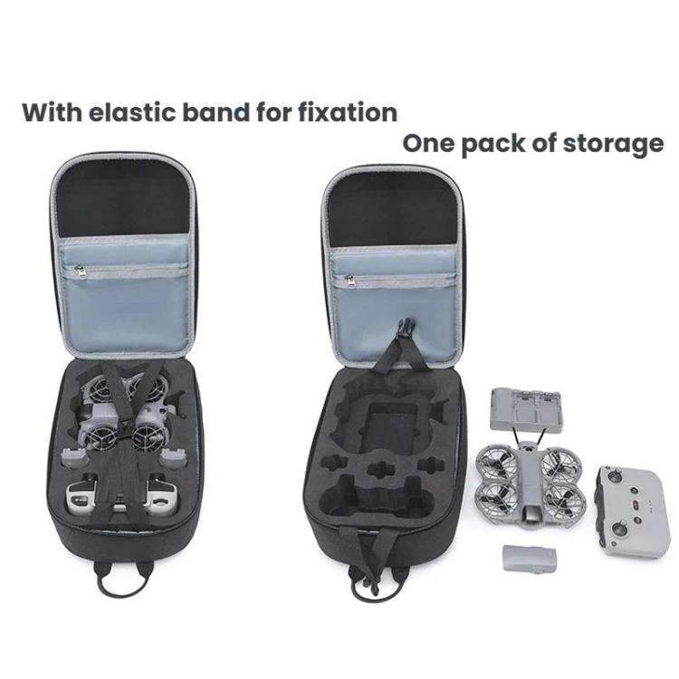 DJI Neo 2 Bröstväska för säker transport av drönare och tillbehör, svart, för utomhusbruk.
