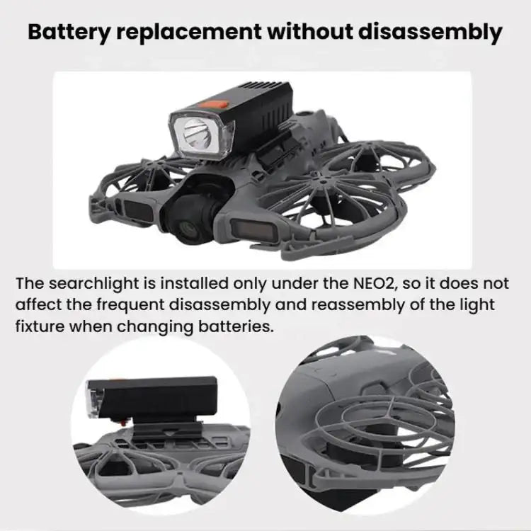 Kraftfullt Drönar Sökljus för förbättrad synlighet i mörker och dimma. Optimalt för sök och räddning.