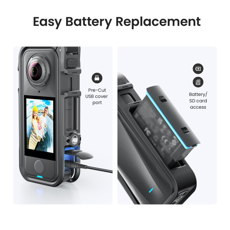 Insta360 X4 Kamerabur för optimalt skydd mot stötar och repor, i svart färg, framifrån.