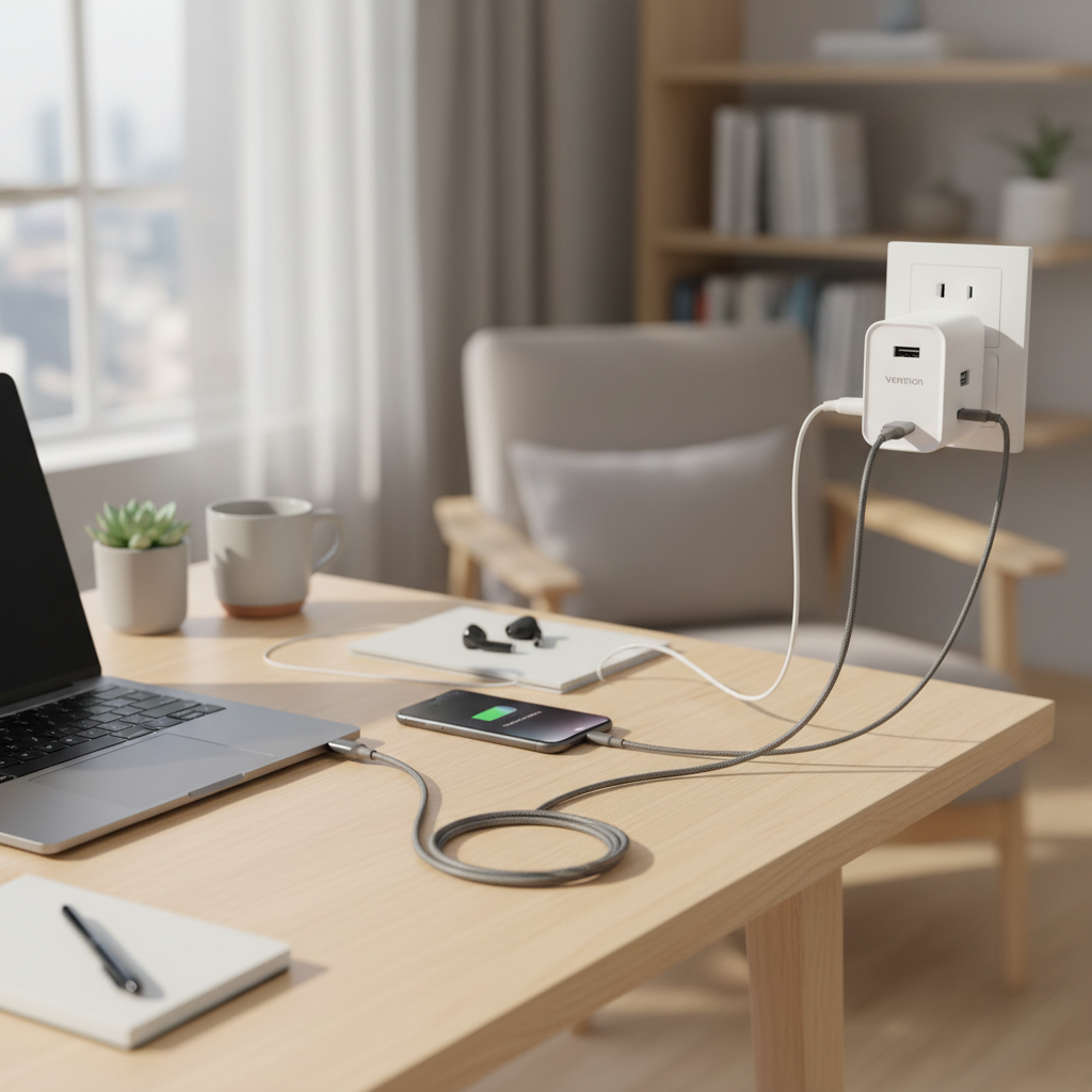 Vention GaN väggladdare USB-C. Kompakt GaN laddare med snabbladdning för mobil & laptop. Köpa effektiv väggladdare.