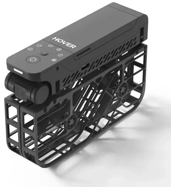 Svart HoverAIR X1 combo mini drone med skyddande ram och inbyggd kamera