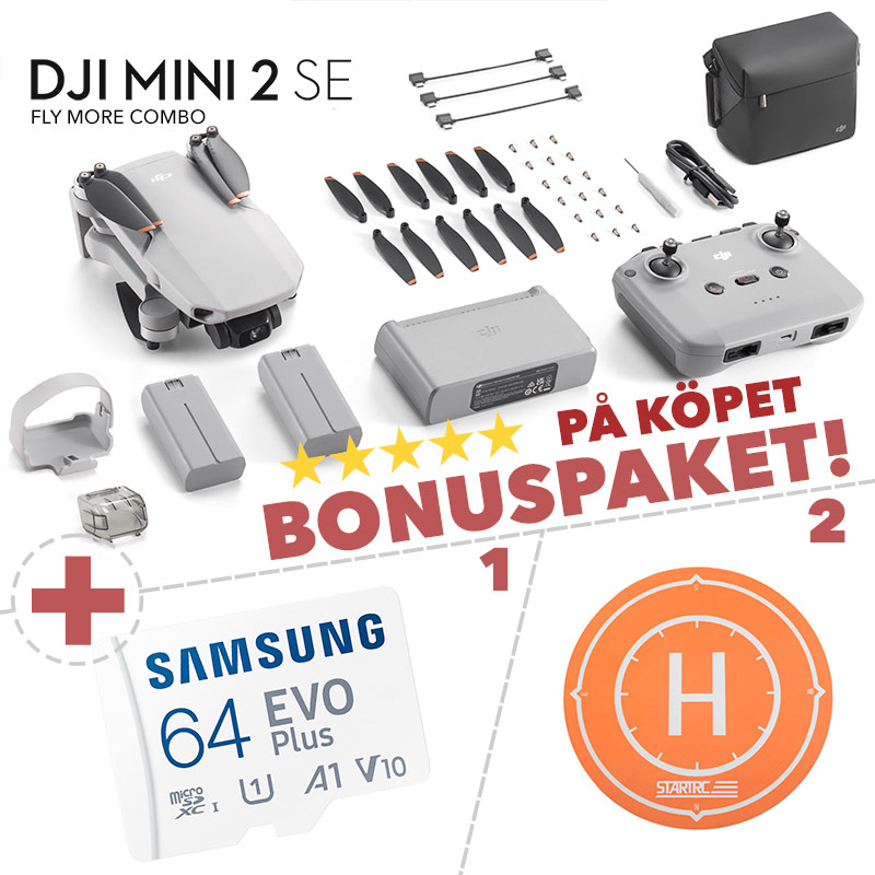 Bonuspaket med din DJI Mini 2 SE Fly More Combo vörde över 380kr