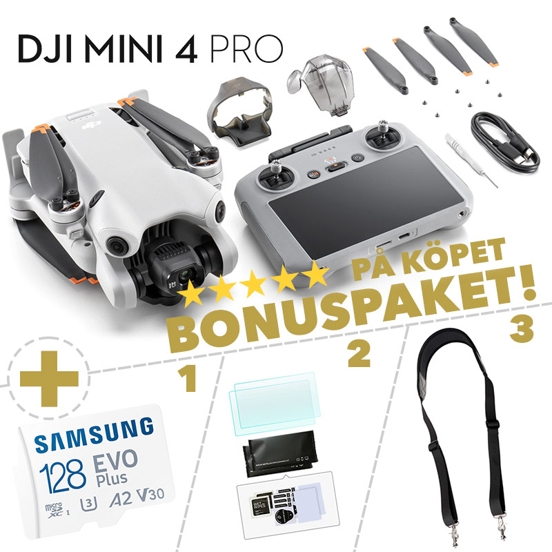 Bonuspaket med din DJI Mini 4 (+ Fly More Combo) + DJI RC 2 värde över 900kr